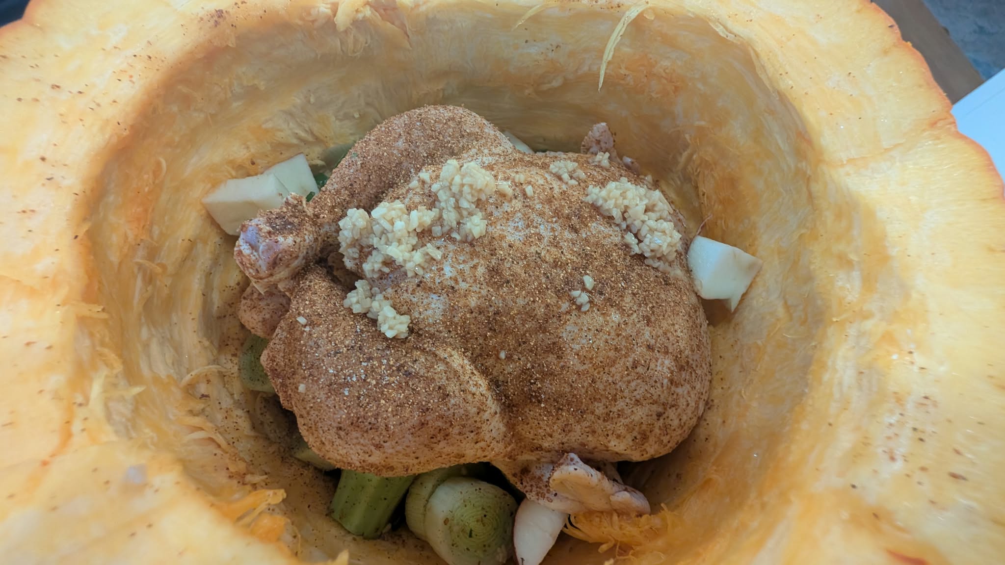 Photo for Assemble the ingredients inside the pumpkin and preheat oven